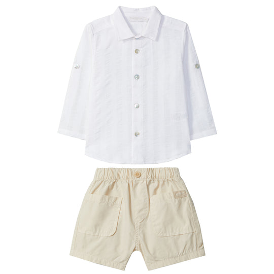 LARANJINHA Beach Vibes Baby Set - White & Sand