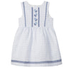 LARANJINHA Embroidered Windowpane Dress - White & Navy