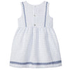 LARANJINHA Embroidered Windowpane Dress - White & Navy