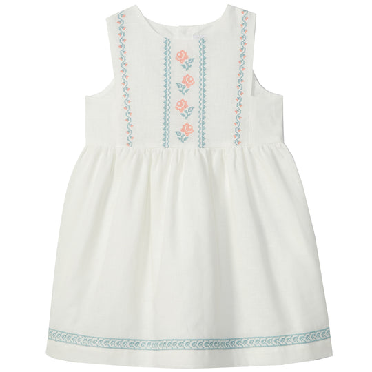 LARANJINHA Embroidered Weekend Dress - Off-White & Salmon