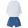 LARANJINHA Windowpane Baby Set - White & Medium Blue