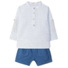 LARANJINHA Windowpane Baby Set - White & Medium Blue