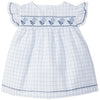 LARANJINHA Embroidered Baby Windowpane Dress - White & Navy