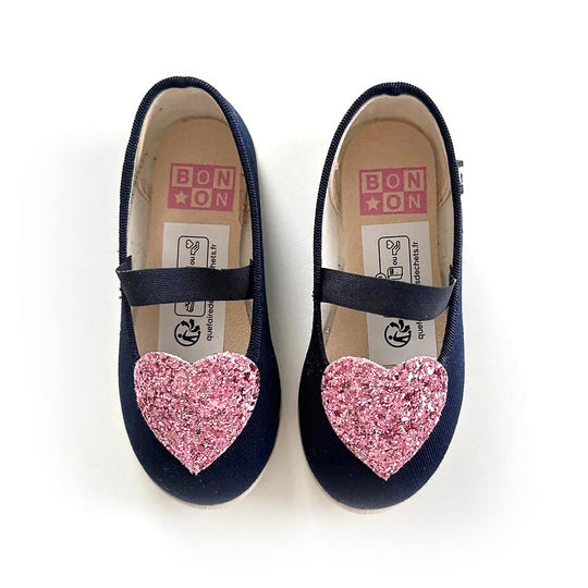 BONTON Sara Sparkle Heart Mary Janes - Navy