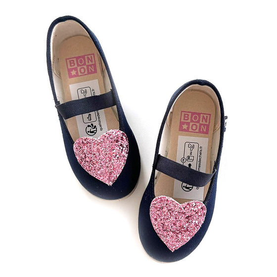 Sara Sparkle Heart Mary Janes - Navy