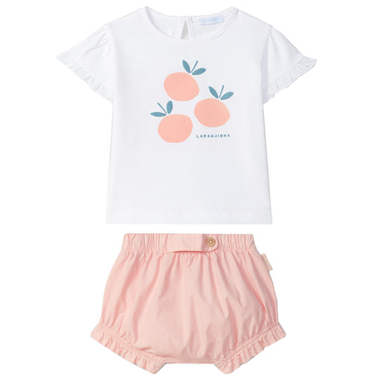LARANJINHA Peaches Bloomer Baby Set - Pink & White