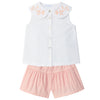 LARANJINHA Embroidered Blouse Shorts Set - Pink & White