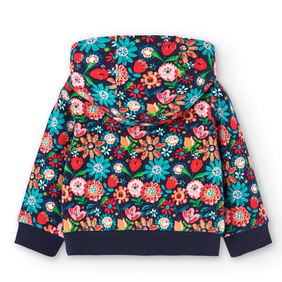 Abstract Floral Fleece Jacket with Removable Hood  - FINAL SALE