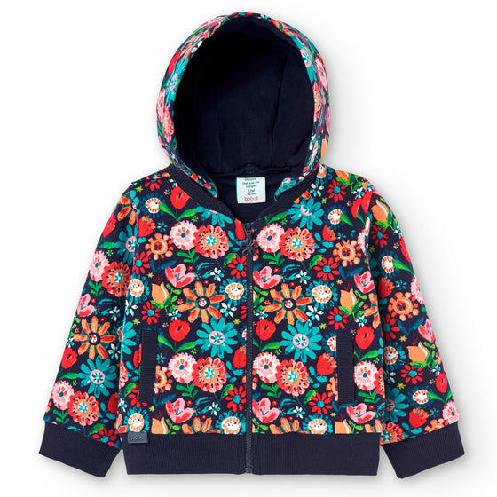 Abstract Floral Fleece Jacket with Removable Hood  - FINAL SALE