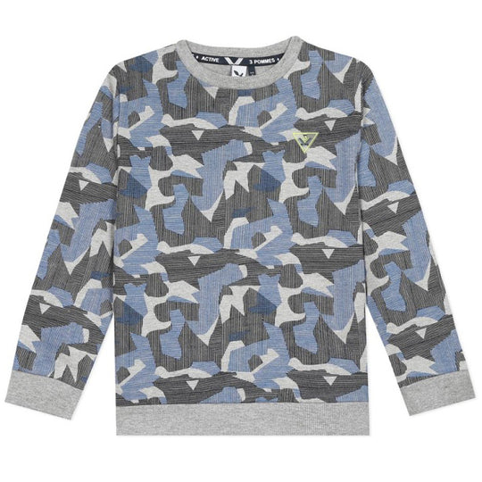 3 POMMES Grey camo print fleece sweatshirt