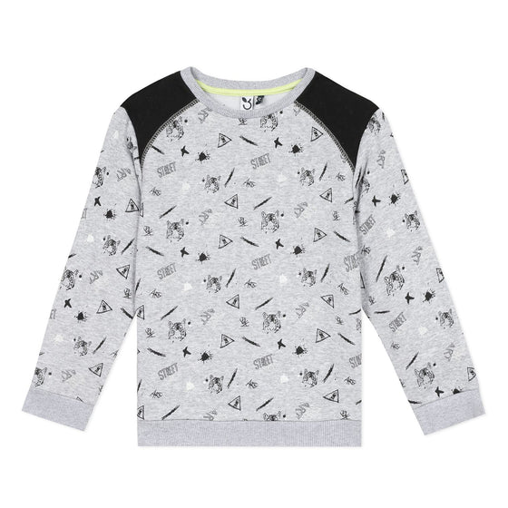 Heather grey printed fleece sweatshirt  - FINAL SALE