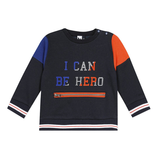 3 POMMES Navy blue graphic fleece sweatshirt