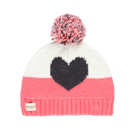 BOBOLI Heart Knit Pom-Pom Beanie