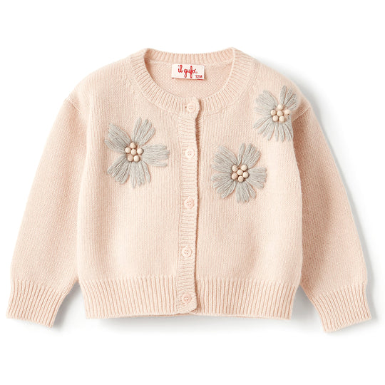 IL GUFO Embroidered Quartz Pink Baby Cardigan