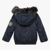 Coated navy blue bomber jacket with faux fur hood  - FINAL SALE