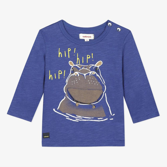 Hippopotamus blue long sleeve T-shirt  - FINAL SALE
