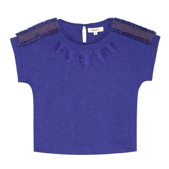 Blue fringe short sleeve T-shirt  - FINAL SALE