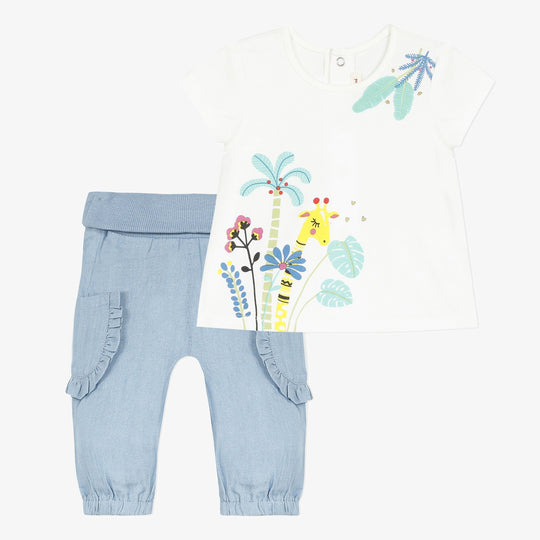 CATIMINI Short sleeve t-shirt and soft denim pants set