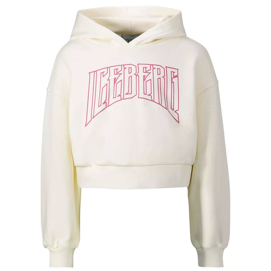 ICEBERG Cropped White Logo Hoodie