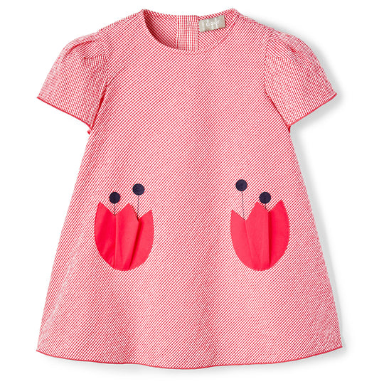 IL GUFO Floral Applique Microchecked Dress