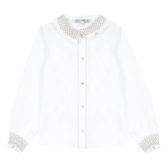 Smocking Detail White Blouse