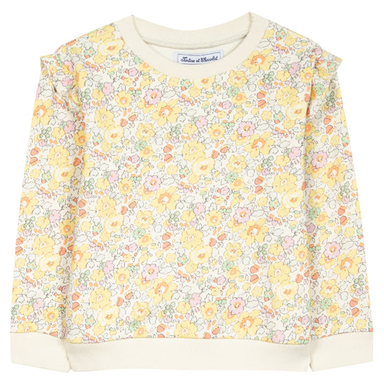 Ruffle Shoulder Floral Sweatshirt