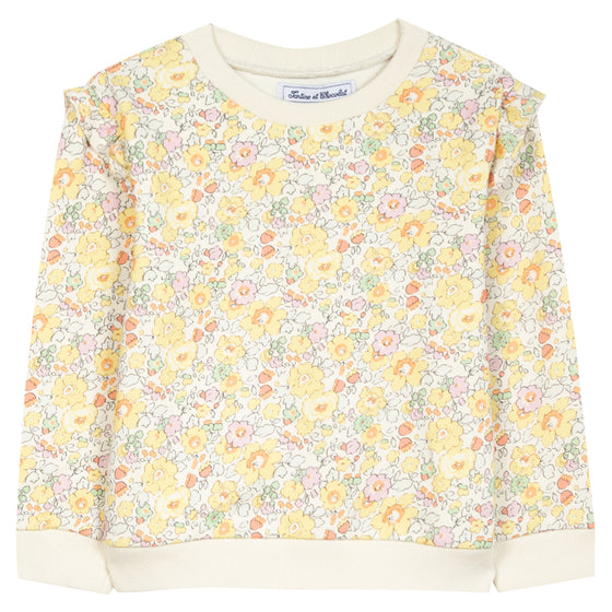 Ruffle Shoulder Floral Sweatshirt