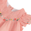 Smocked Embroidered Flutter Sleeve Dress