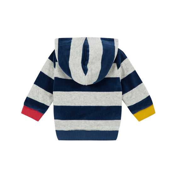 Reversible striped velvet and jersey cardigan