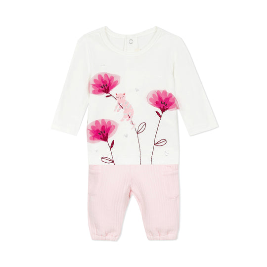 CATIMINI Floral T-shirt and pink pants