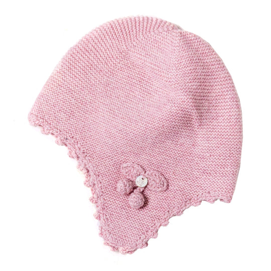 Mid pink soft knit hat with cherry detail  - FINAL SALE