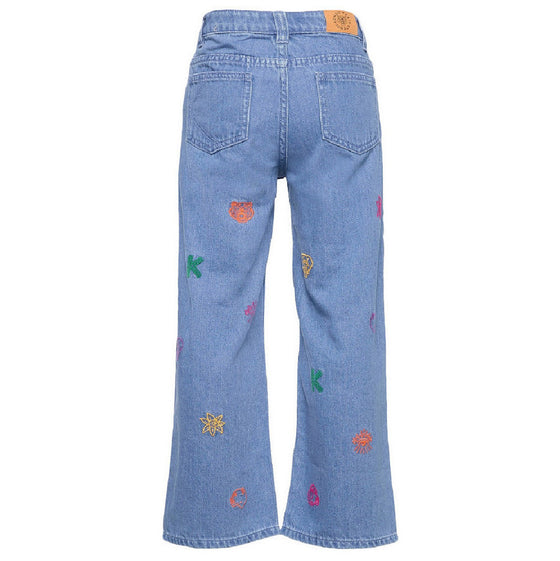 Embroidered Bell-Bottom Jeans