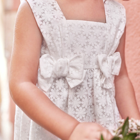 White Pinafore Dress with Bows  - FINAL SALE
